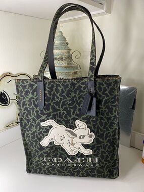 COACH x Disney Green Leopard Print Tote with Dalmatian Patch Like New